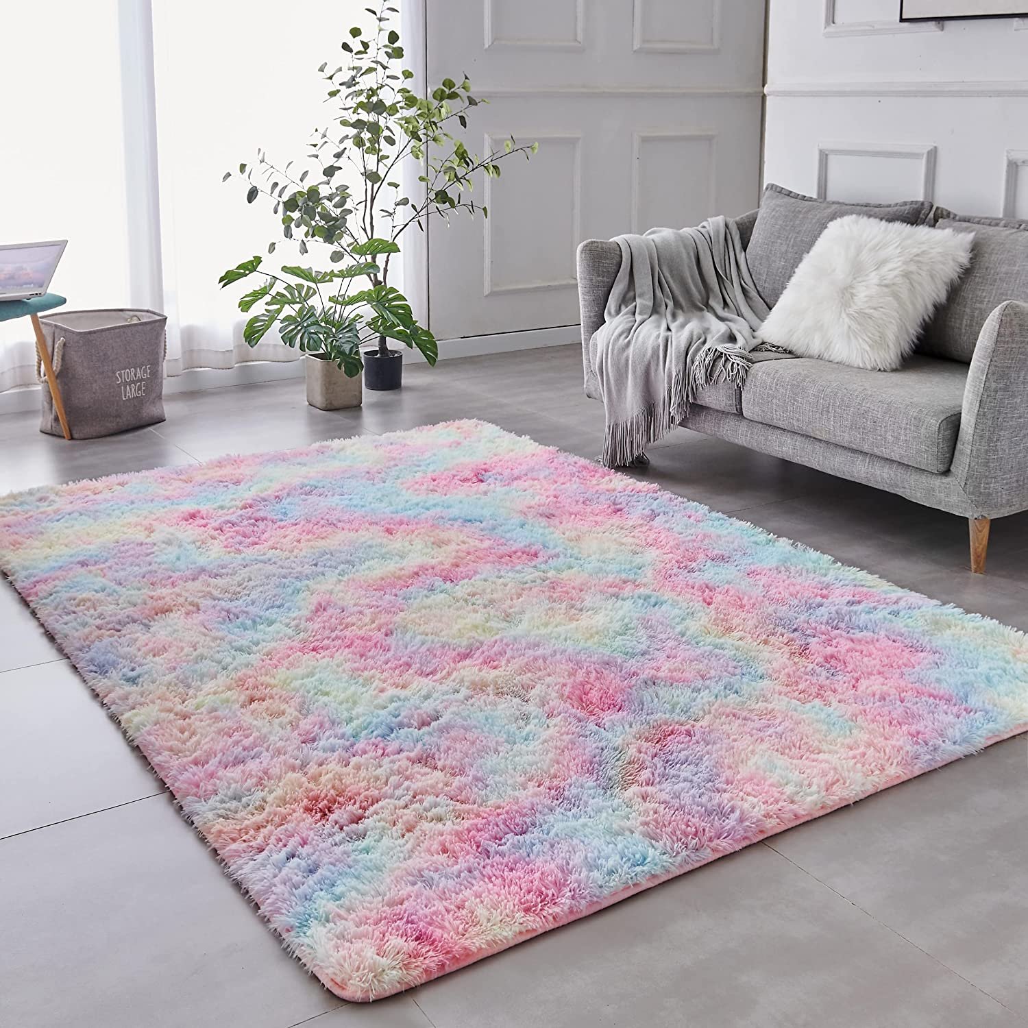 8 x 10 Feet Shag Area Rugs Ultra Soft Indoor Modern Nursery Rug Tie Dyed Light Purple Plush Shaggy Throw Carpets
