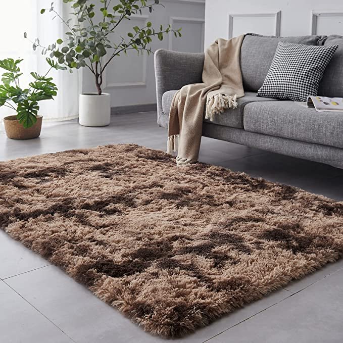 8 x 10 Feet Shag Area Rugs Ultra Soft Indoor Modern Nursery Rug Tie Dyed Light Purple Plush Shaggy Throw Carpets