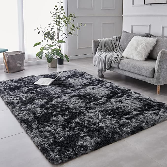 8 x 10 Feet Shag Area Rugs Ultra Soft Indoor Modern Nursery Rug Tie Dyed Light Purple Plush Shaggy Throw Carpets