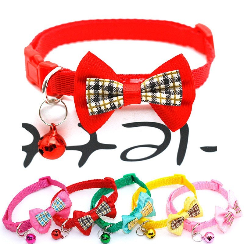 Cat Collar 7 Colors Adjustable Breakaway Nylon Pet Collars with Cute Bow Tie and Bell Cat Safe Necklace Pet Accessory