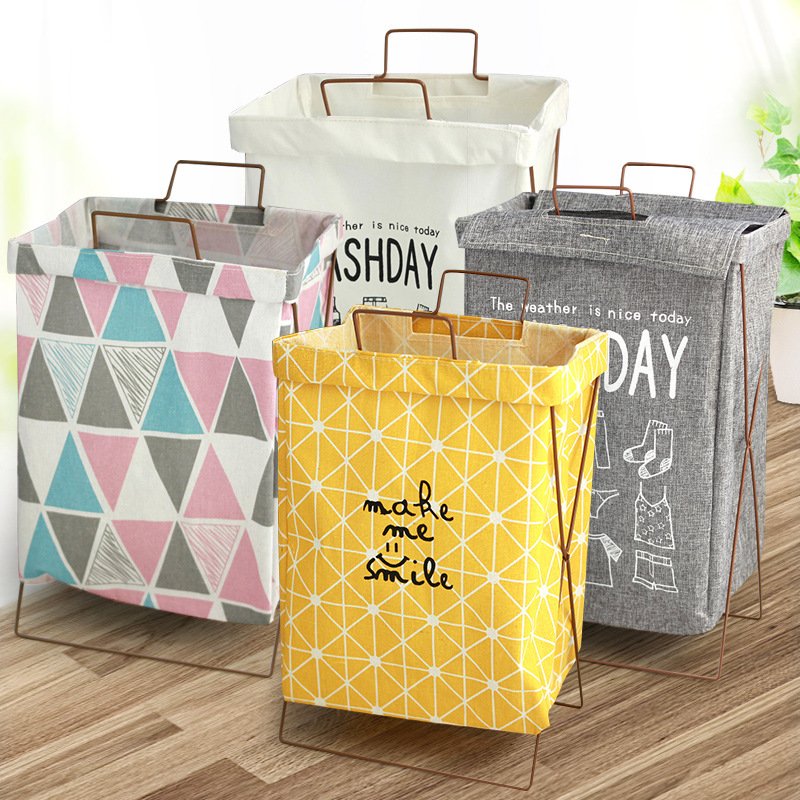 Fabric storage basket with handle drawstring tie mouth dirty clothes basket quilted clothes dust bag travel bag