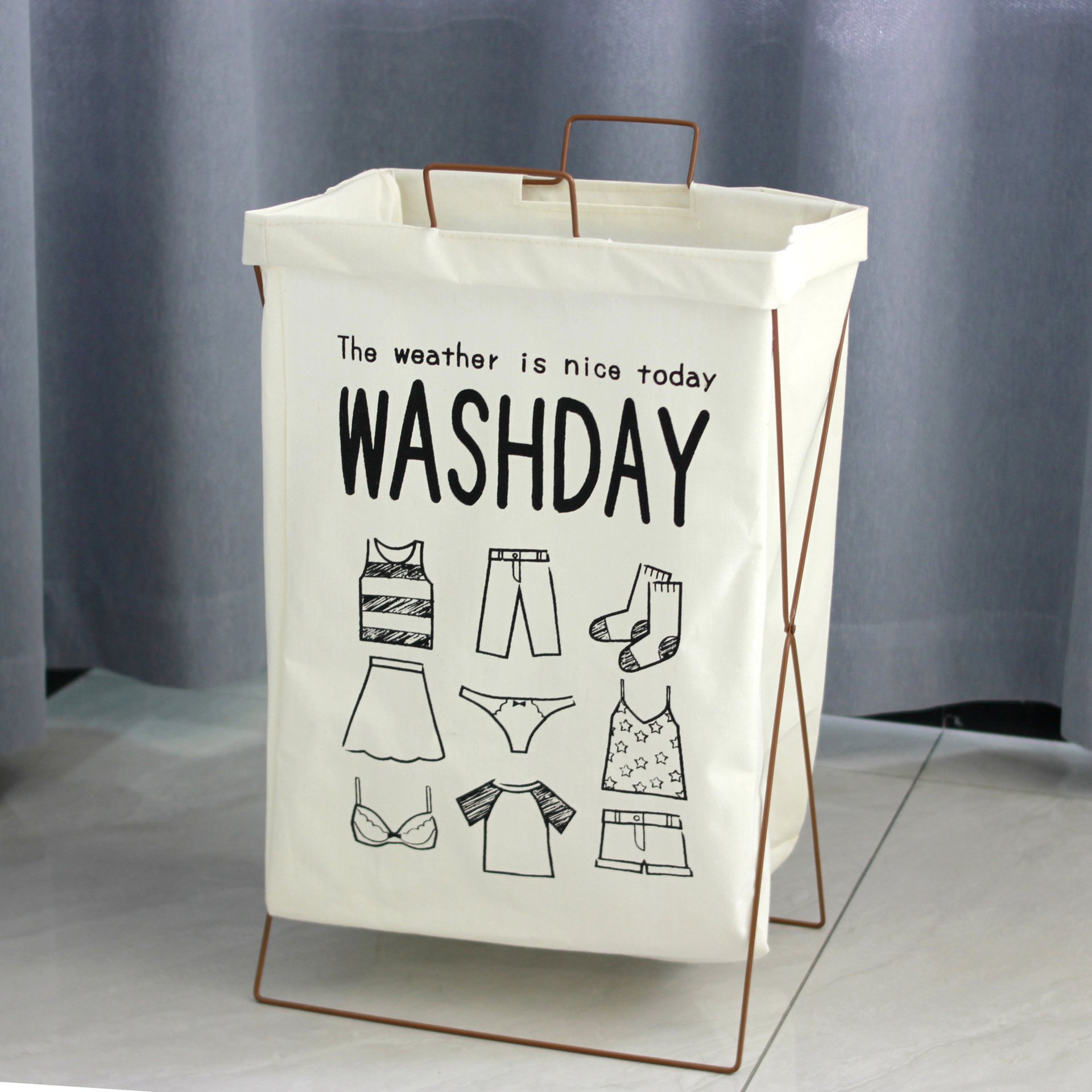 Fabric storage basket with handle drawstring tie mouth dirty clothes basket quilted clothes dust bag travel bag