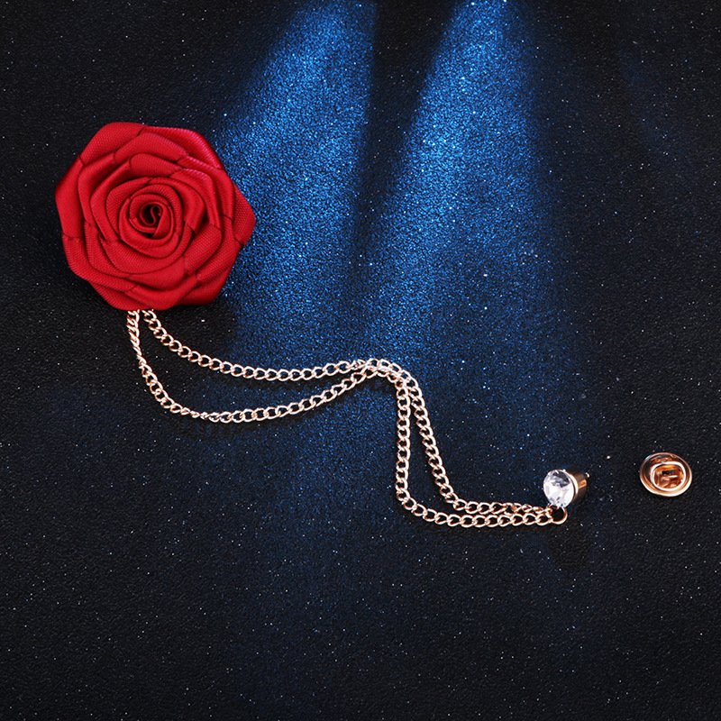 Men's Fringe Chain Brooch Cloth Handmade Rose Lapel Pin Men's Suit Accessories Brooch