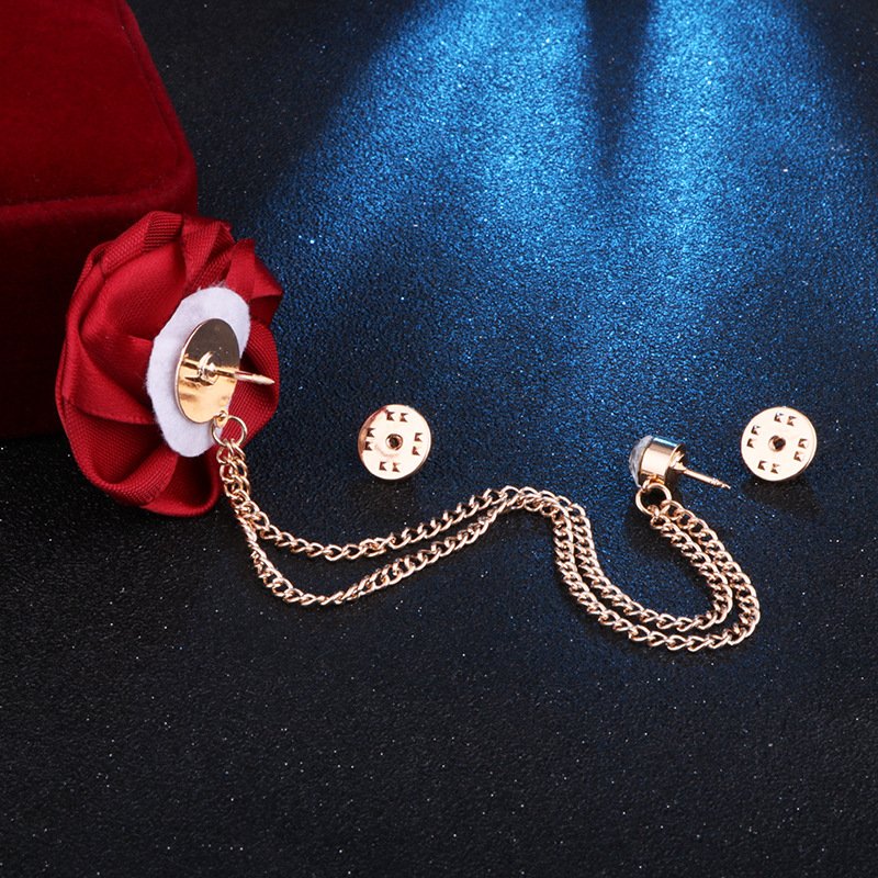 Men's Fringe Chain Brooch Cloth Handmade Rose Lapel Pin Men's Suit Accessories Brooch
