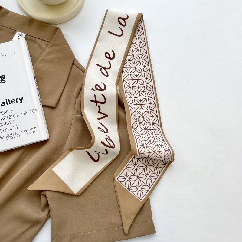Khaki Nude Color Series Silk Scarf Hair Band Ribbon Tied-up Hair Long Bow Vintage Satin Ribbon Hair Accessories