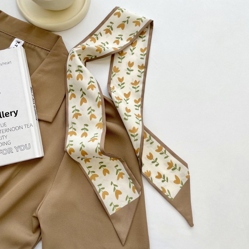 Khaki Nude Color Series Silk Scarf Hair Band Ribbon Tied-up Hair Long Bow Vintage Satin Ribbon Hair Accessories