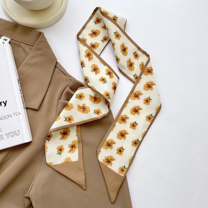 Khaki Nude Color Series Silk Scarf Hair Band Ribbon Tied-up Hair Long Bow Vintage Satin Ribbon Hair Accessories