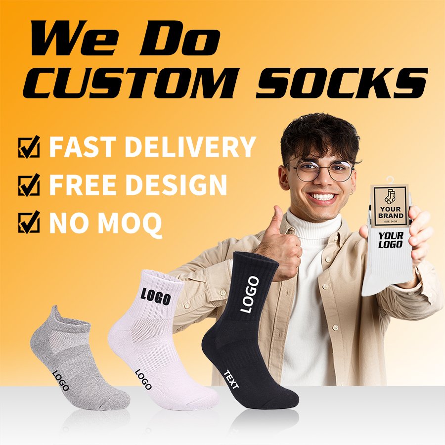 FREE DESIGN & MOCK-UP Made Own Pattern Cotton Men Sock Custom Labels Sock Custom Logo Private Label Socks
