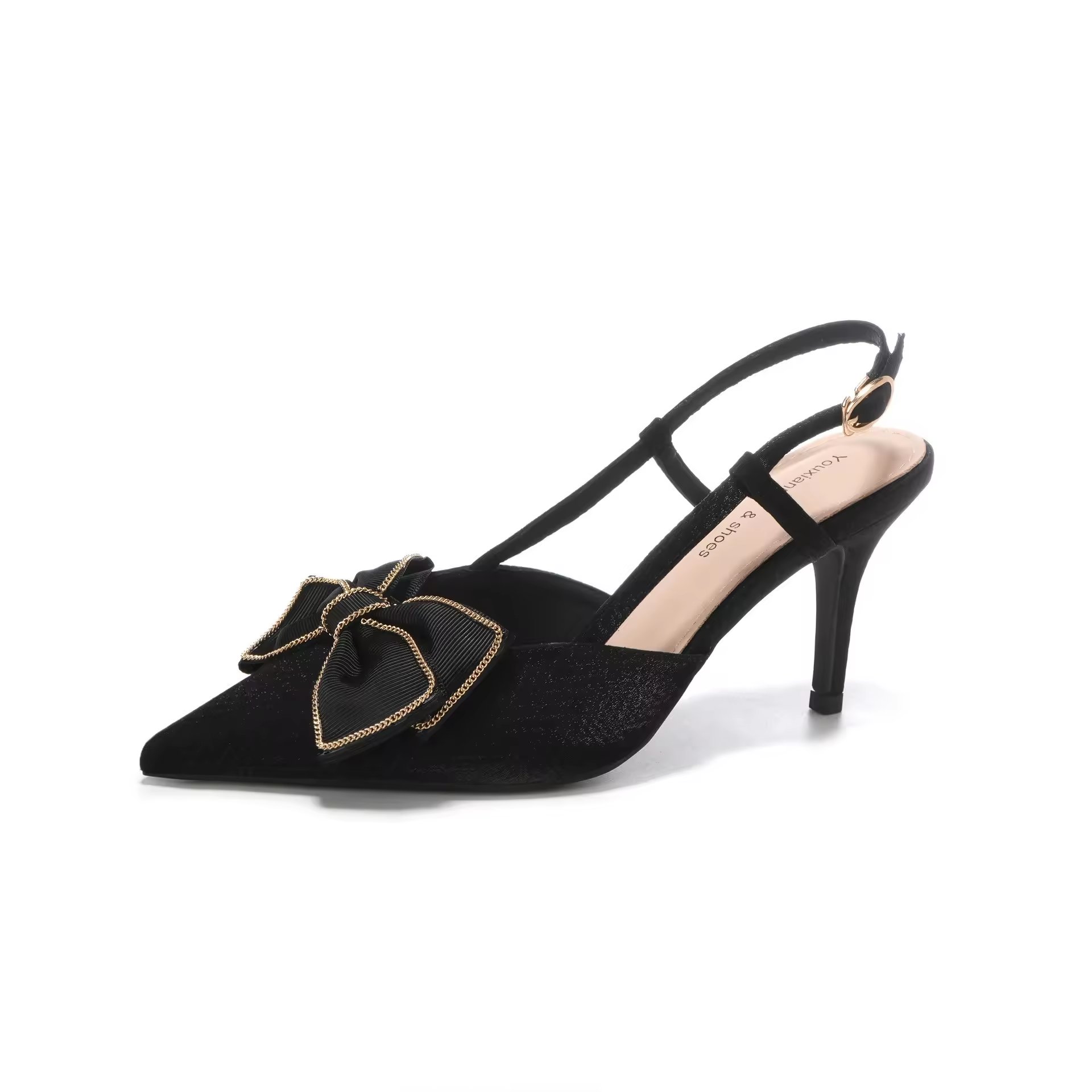 Bow tie silk front bag and back empty sandals bag with high heels, slim heels, and high-end women's high heels for commuting