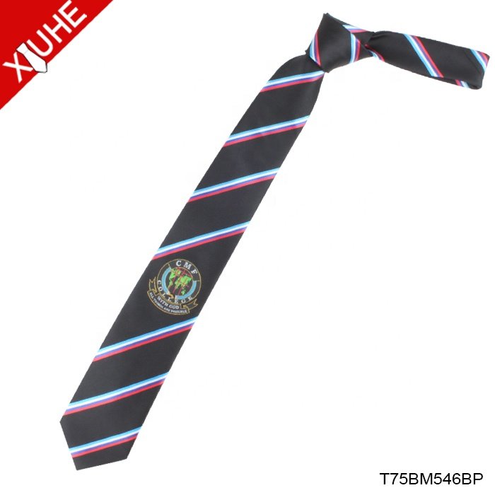 China Custom Made 100% Polyester Cheap School Tie Woven Men Striped Neck Ties with Logo