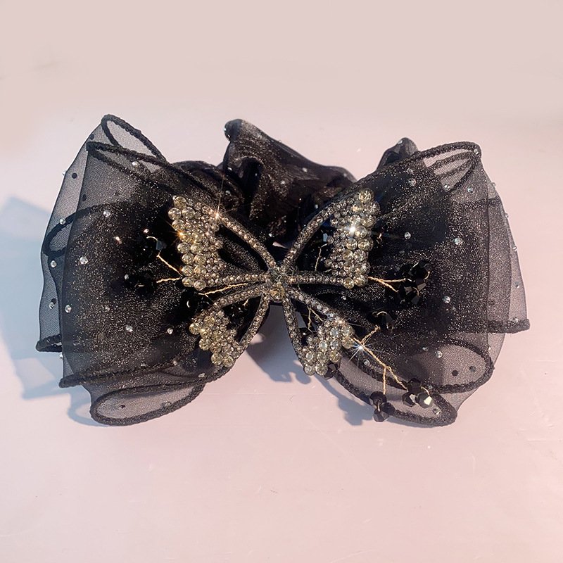 Wholesale Rhinestone Bow Silk Scrunchie Hair Tie Vintage Elastic Hair Bands Luxury Bling Butterfly Hair Accessories Women