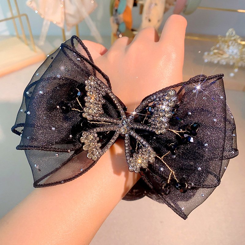 Wholesale Rhinestone Bow Silk Scrunchie Hair Tie Vintage Elastic Hair Bands Luxury Bling Butterfly Hair Accessories Women