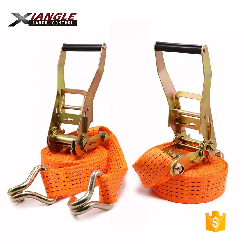 Heavy Duty 2 Inch 50mm 5000kgs Polyester Cargo Ratchet Tie Down Strap With Double J Hook Lashing Belt