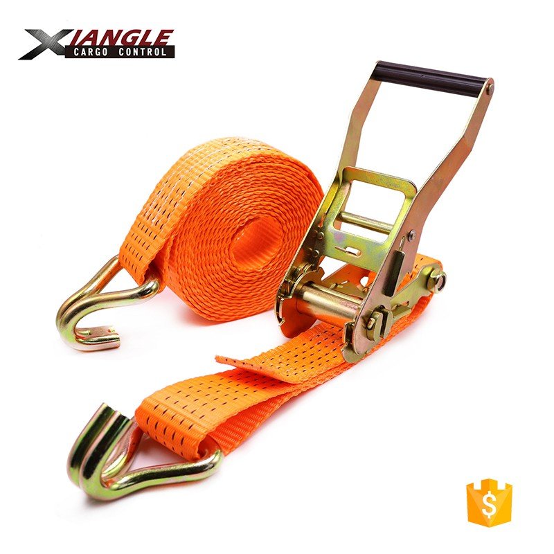 Heavy Duty 2 Inch 50mm 5000kgs Polyester Cargo Ratchet Tie Down Strap With Double J Hook Lashing Belt