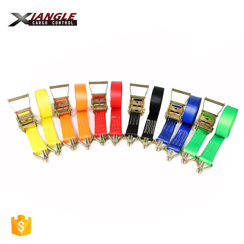 Heavy Duty 2 Inch 50mm 5000kgs Polyester Cargo Ratchet Tie Down Strap With Double J Hook Lashing Belt