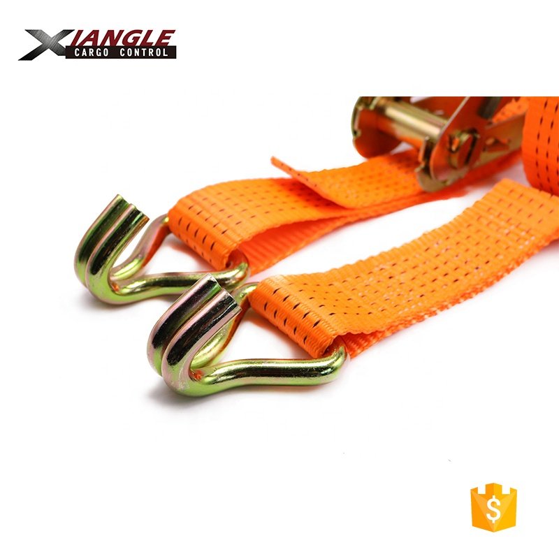 Heavy Duty 2 Inch 50mm 5000kgs Polyester Cargo Ratchet Tie Down Strap With Double J Hook Lashing Belt