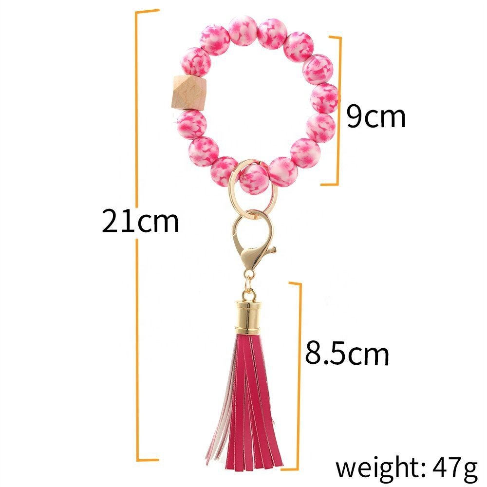 Rainbow Tie Dye Print Silicone Bead Bracelet Wristlet Keychain Stretchy Silicone Bead Keychains
