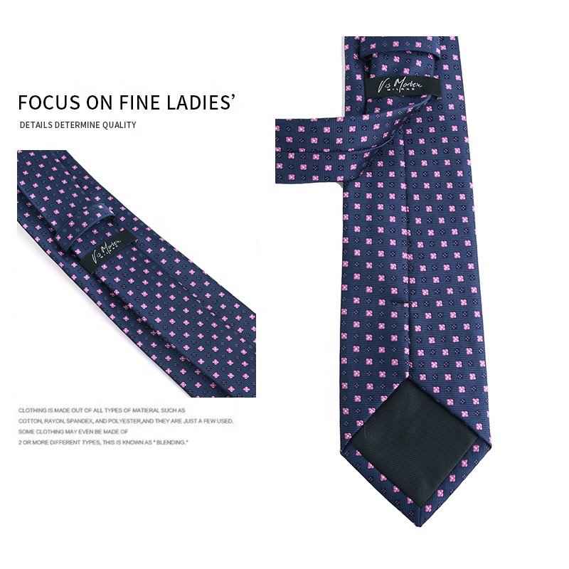 Jacquard Woven 100% Polyester Men's Luxury Ties, Fuchsia Navy Blue Men's Floral Ties For Business Party, 7.5cm Men's Hand Ties