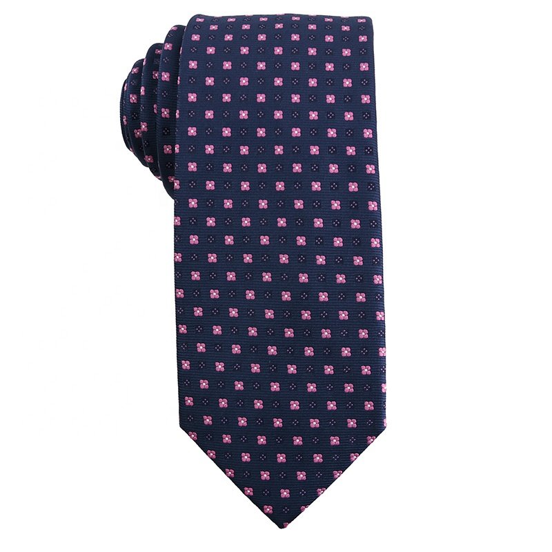 Jacquard Woven 100% Polyester Men's Luxury Ties, Fuchsia Navy Blue Men's Floral Ties For Business Party, 7.5cm Men's Hand Ties