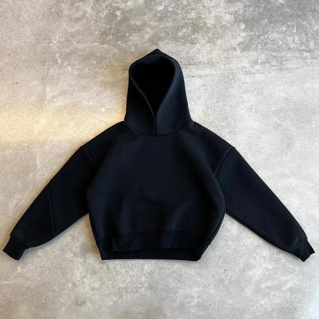 500 Gsm Black Cropped Oversized Hoodies Men Blank Screen Print Manufacturers Mens Cropped Hoodie Fit 500gsm Boxy Hoodie Crop