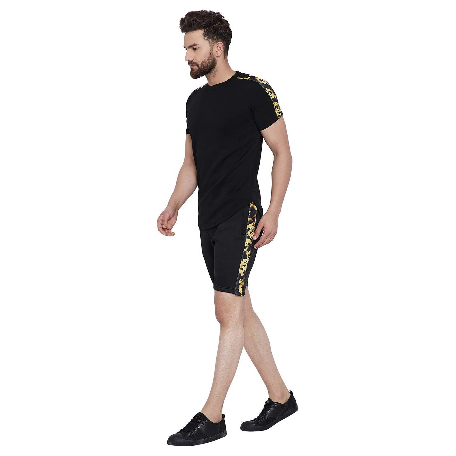 2024 Breathable Summer strip Men Set Suit Men Short Sleeve Tshirt Shorts Sets Two Pieces Fitness Set Casual Summer Tracksuit