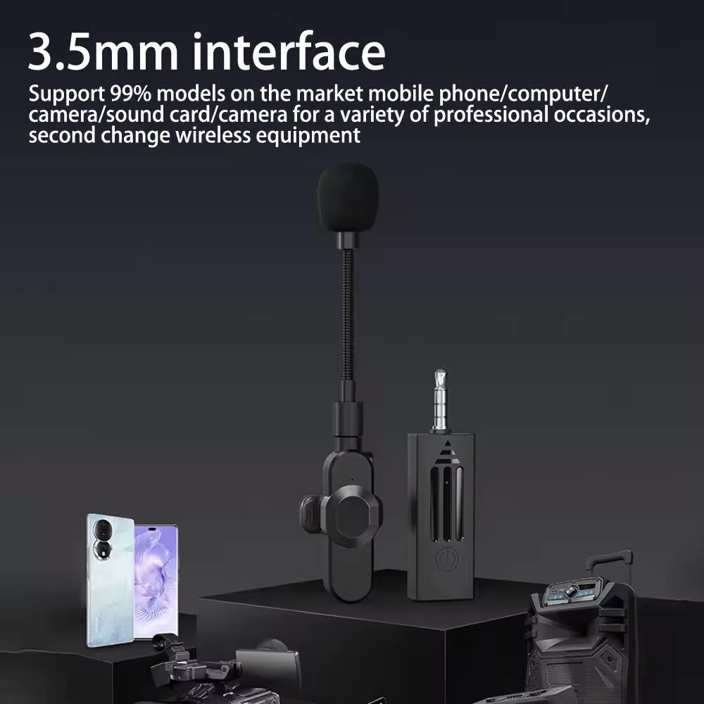 K35D Portable External Mini Lapel Recording Mic Live Streaming Wireless Lavalier Microphone