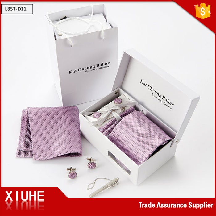 Mens 100% Pure Silk Tie and Pocket Square and Cufflinks Necktie Tie Gift Set