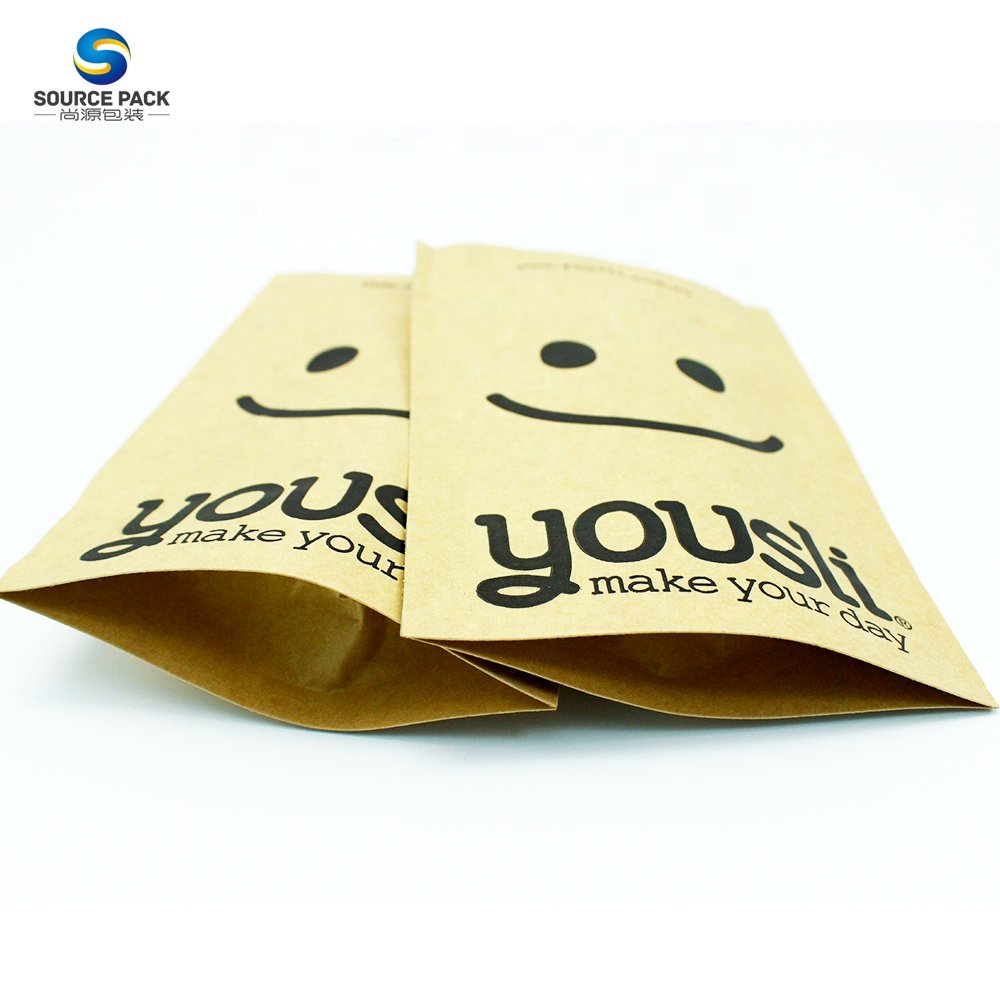 Wholesale Food Grade Standing Packaging Customized Brown Kraft Paper Bags With Ziplock Water Proof Pouch For Food