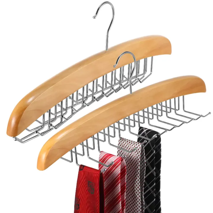 Multifunctional Wooden Belt Tie Rack Display Hanger With 24 Hooks