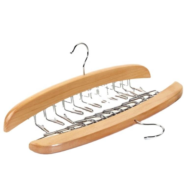 Multifunctional Wooden Belt Tie Rack Display Hanger With 24 Hooks