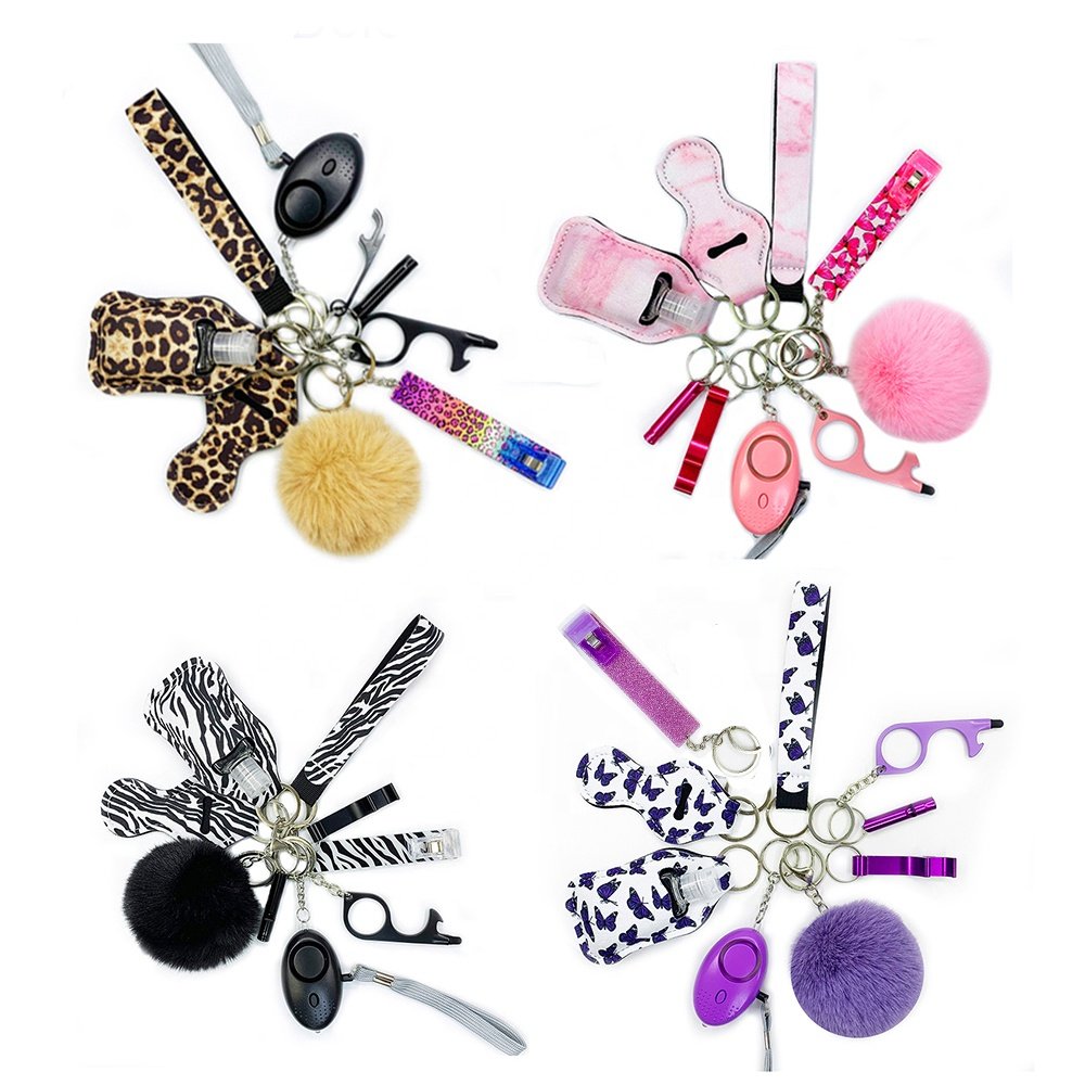 Multi function safety tool hand free no touch keychain sound alarm door opener self defense keychain for women girls-10pcs set