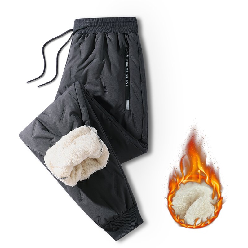 Winter Zip Pockets Thicken Fleece Sweatpants Men Joggers Black Grey Down Cotton Warm Pants Male WaterProof Thermal Trousers