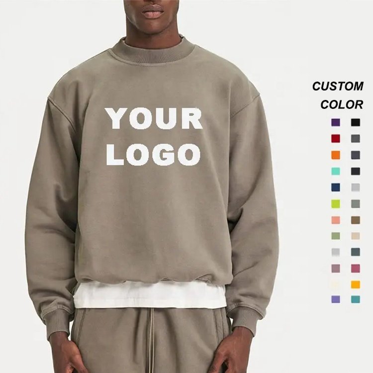 OEM custom mock neck blank plain french terry oversized 100% cotton drop shoulder pullover crewneck sweatshirt jumper for men