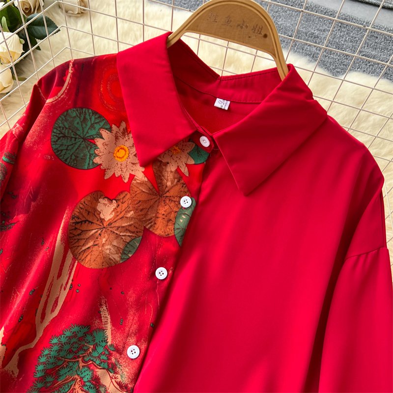 Women's Suit Irregular Long Sleeve Single Breasted Loose Top Shirt Two Piece High Waist Wide Leg Pants Set