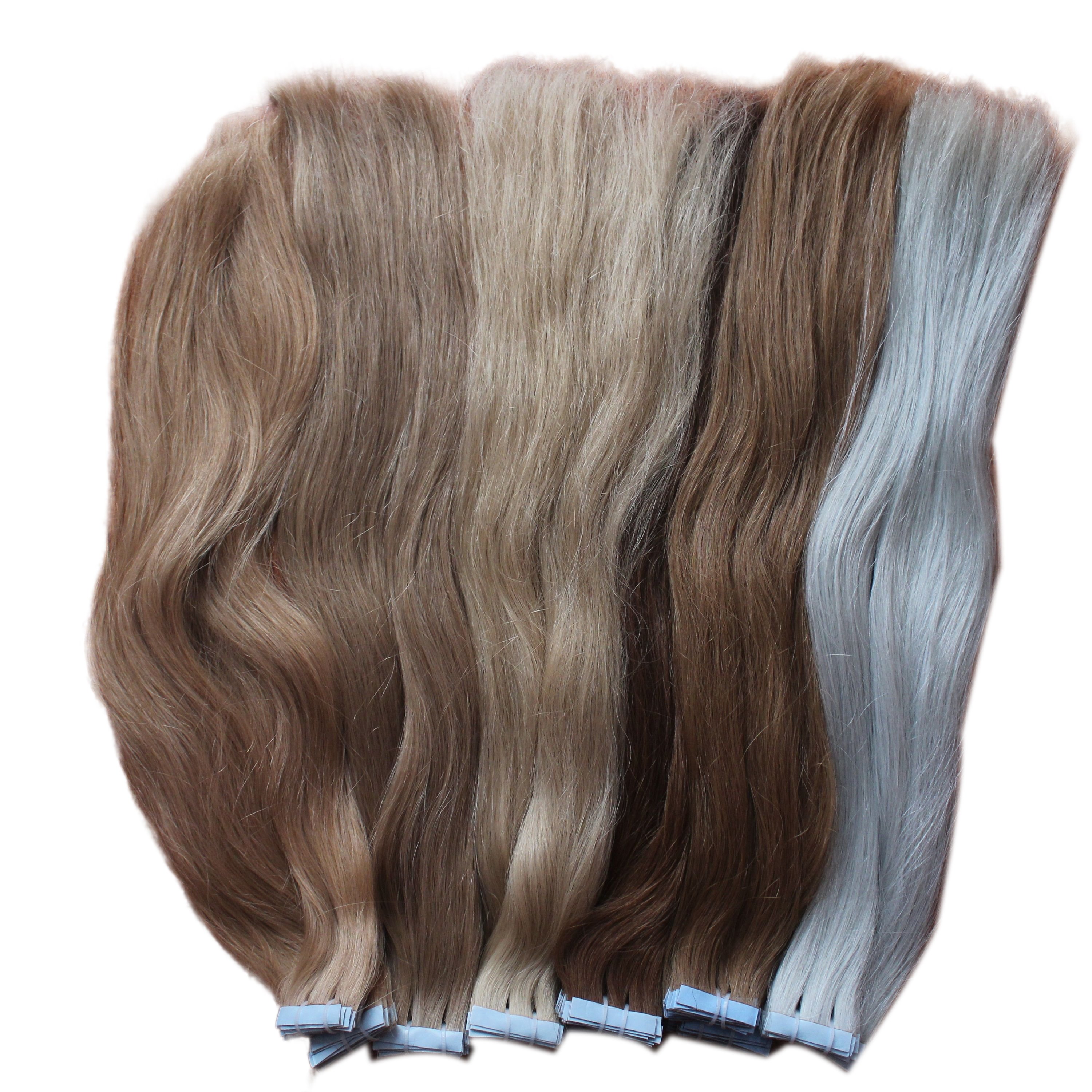 High Quality European Double Drawn Russian 100% Raw Human Hair Extensions Tapered Hand-Tied Tape Hair Enhancement