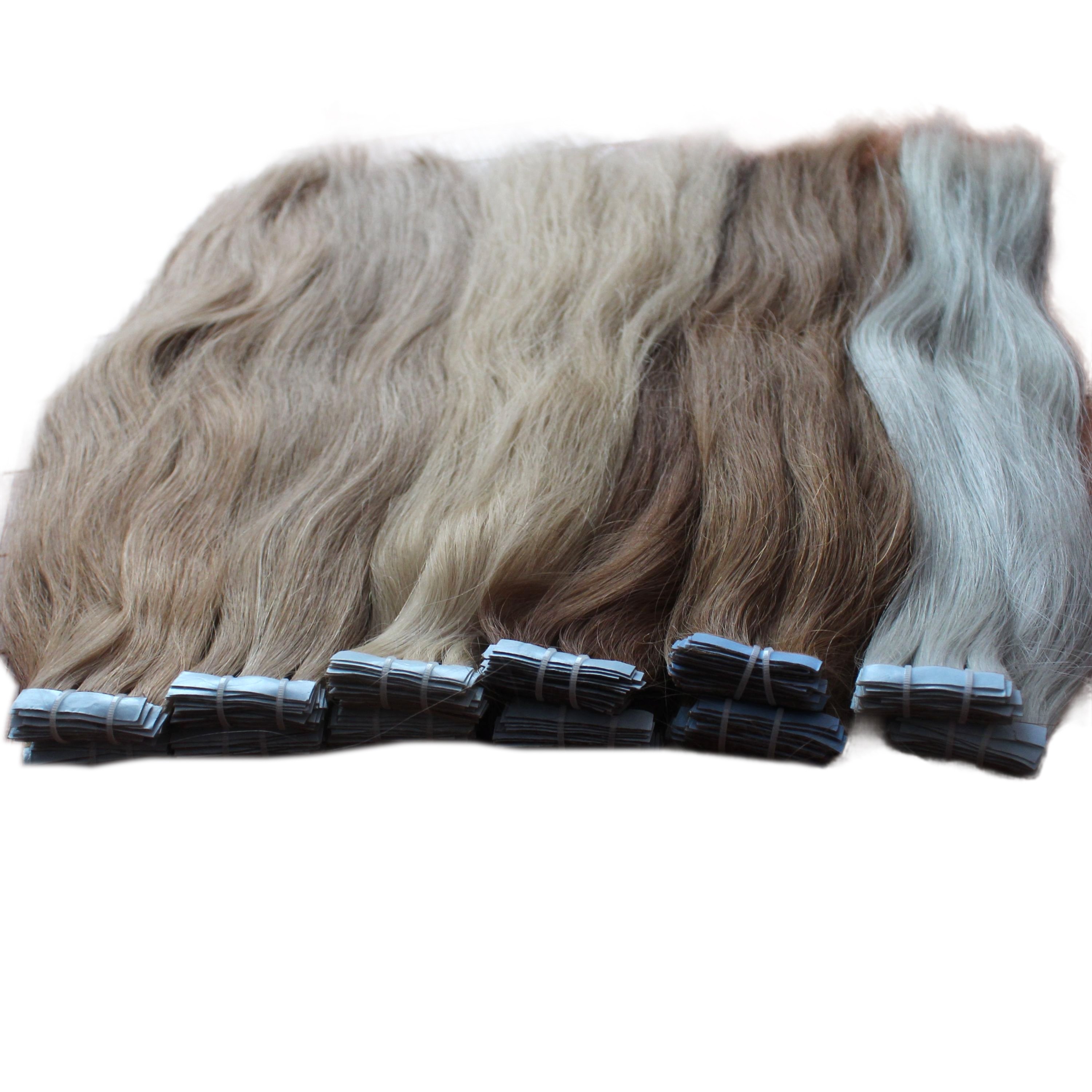 High Quality European Double Drawn Russian 100% Raw Human Hair Extensions Tapered Hand-Tied Tape Hair Enhancement