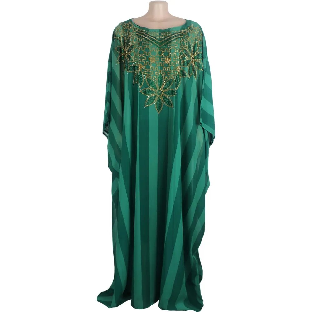 2023 Luxury Green Embroidery African Maxi Dress for Women Elegant Lady Wedding Evening Party Dresses Eid Muslim Kaftan Robe