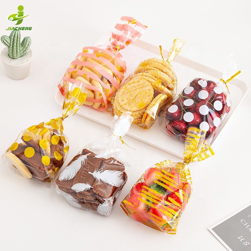 Food grade christmas self seal gift flat poly cello bag clear opp cellophane treat bags for gummy candy cookie with Twist Ties