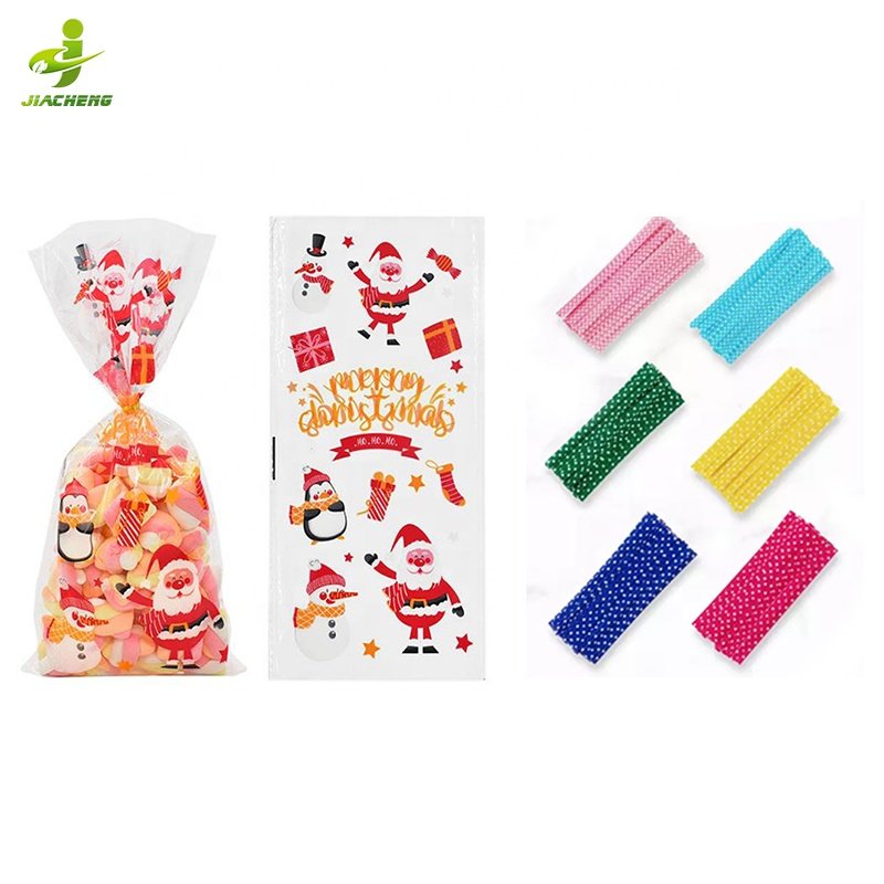 Food grade christmas self seal gift flat poly cello bag clear opp cellophane treat bags for gummy candy cookie with Twist Ties