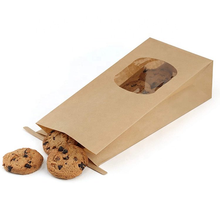 Multiple Uses keeps fresh Ziplock Kraft Paper Cookie Bags Customized Print Flat Bottom Tin Tie Tab Lock Brown Window Coffee Bags