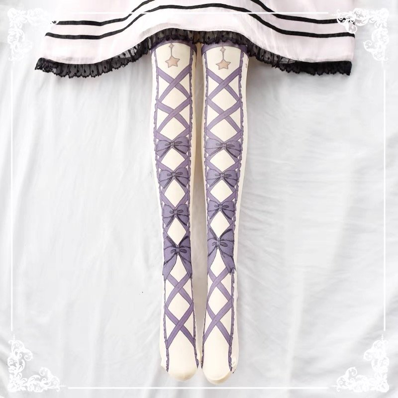 Custom Design Digital Printed Stockings Young Girls Printed Lolita Pantyhose Japanese Retro Patterned Pantyhose