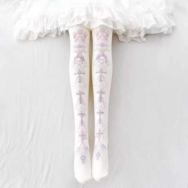 Custom Design Digital Printed Stockings Young Girls Printed Lolita Pantyhose Japanese Retro Patterned Pantyhose