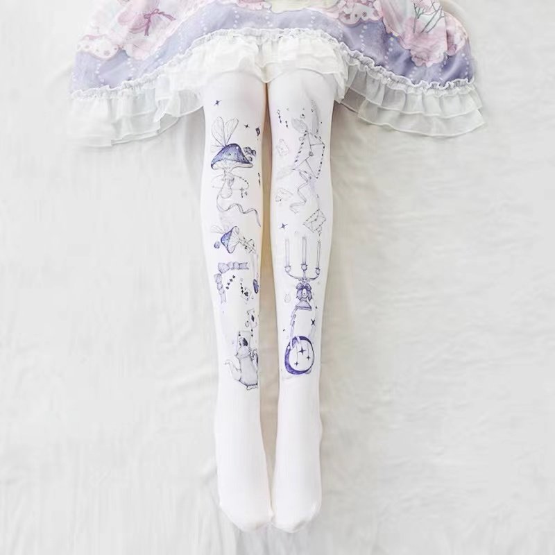 Custom Design Digital Printed Stockings Young Girls Printed Lolita Pantyhose Japanese Retro Patterned Pantyhose