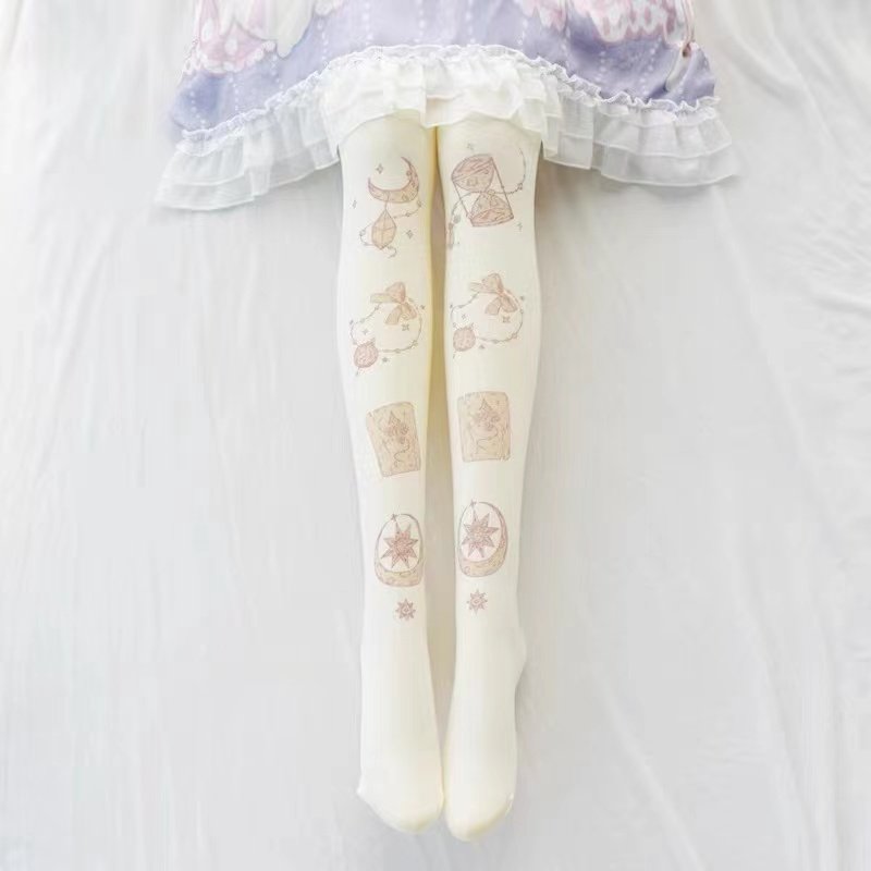 Custom Design Digital Printed Stockings Young Girls Printed Lolita Pantyhose Japanese Retro Patterned Pantyhose
