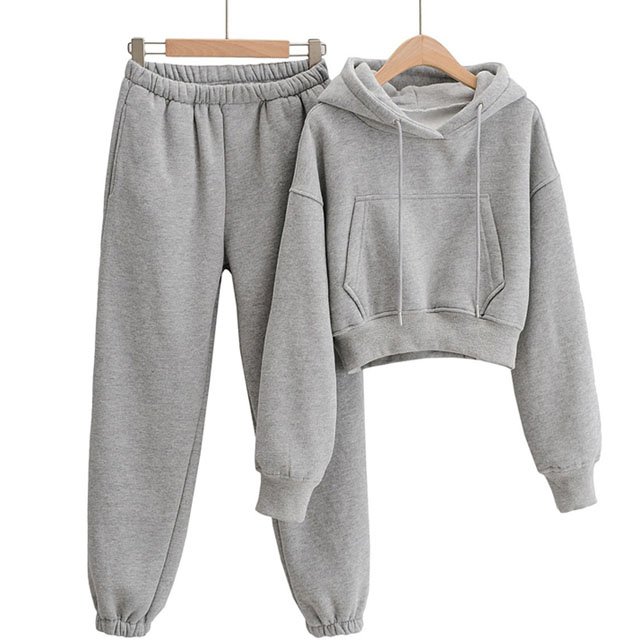 Wholesale Custom Women's 2 Piece Workout Pullover Cotton long sleeve crop hoodies Pants Set Jogger Set women Casual 2 piece sets