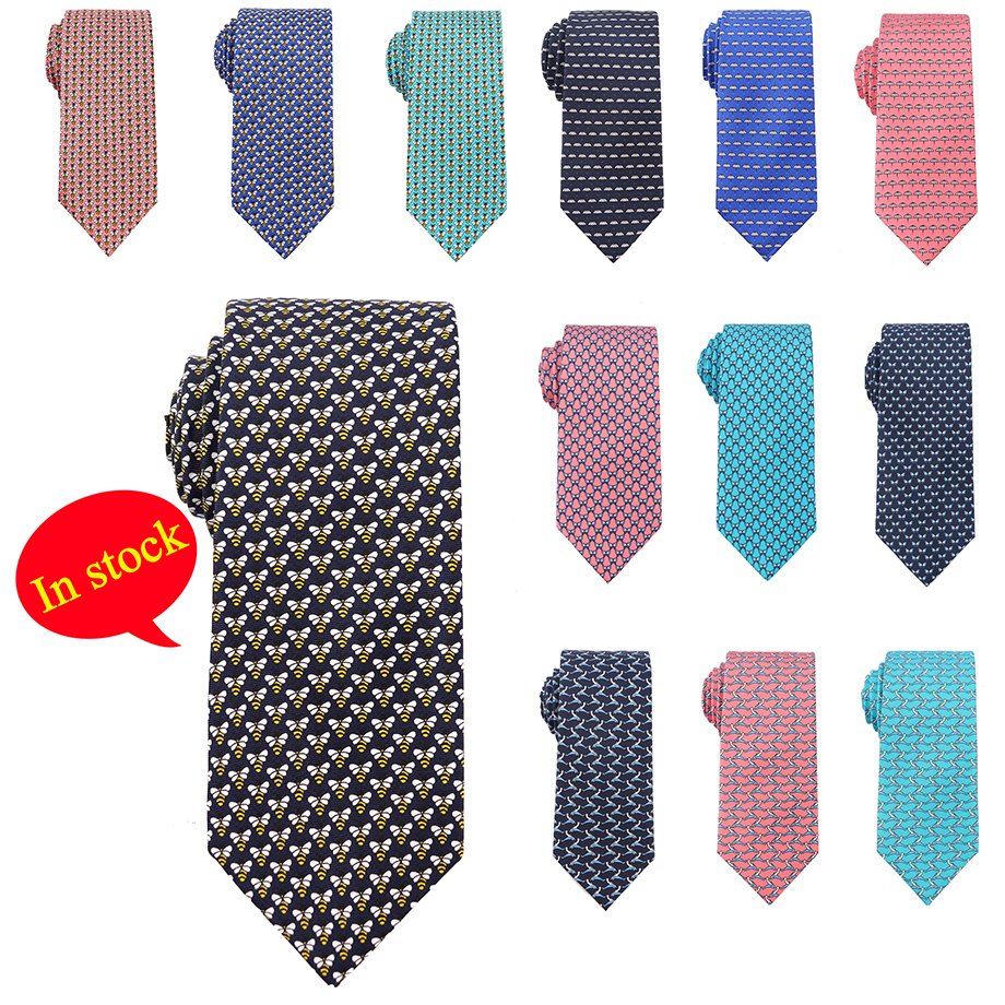 2024 New Style Mens 100% Silk Tie Dolphin Boat Print Silk Tie