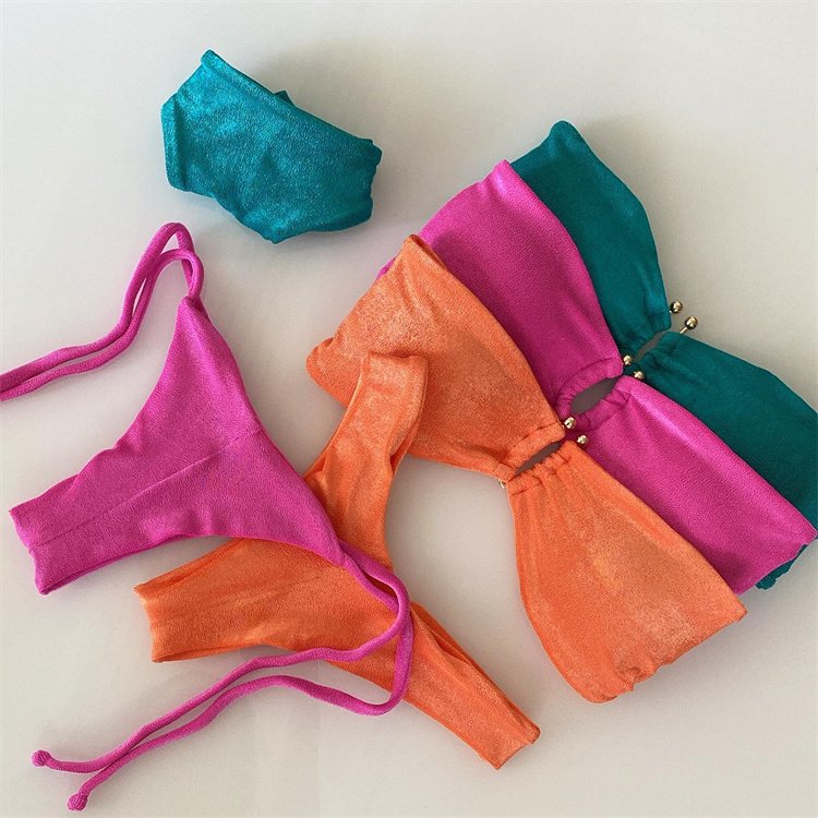 Custom Made Design Women Swimwear Vivid Bandeau Cheeky Bikinis OEM Brazilian Beachwear
