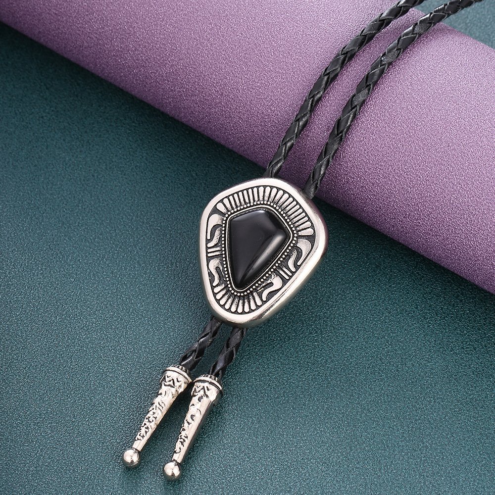 European and American original handiwork agate zinc alloy leatherBolo TieTie bow tie sweater chain