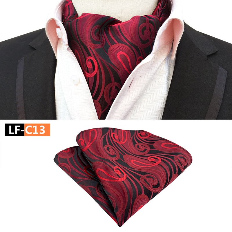 Custom Wholesale Polyester Paisley Handkerchief Ascot Set Folard Ascot Classic Polyester Ties For Men