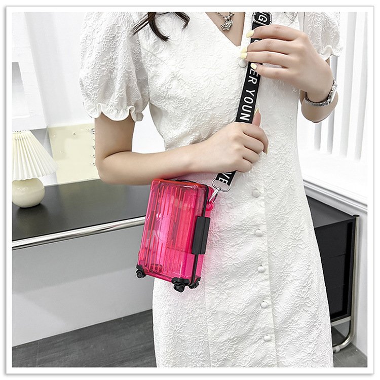 Wholesale Price Colorful Plastic Mini Luggage Diagonal Straddle Transparent Tie Rod Makeup Travel Case Storage Box